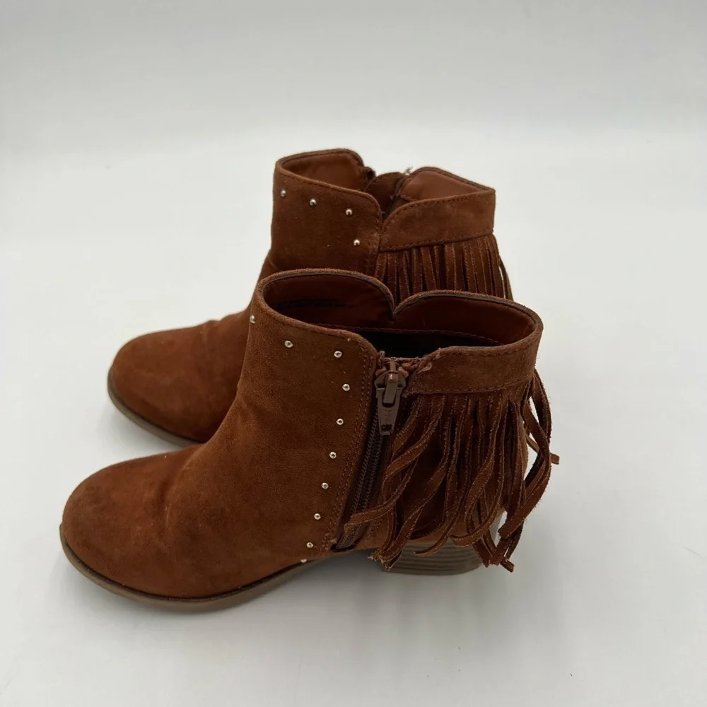 Children’s Place Brown Camel Color Zip-On Studs Fringe Ankle Boots